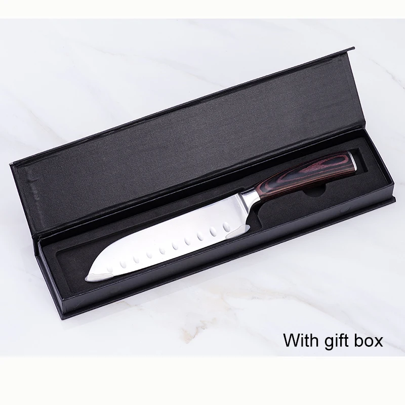 With gift box Японские кухонные ножи из нержавеющей стали 7 дюймов, кухонный нож 8 дюймов, нож шеф-повара Santoku, нож для суши, мяса, сашими, инструменты для приготовления пищи - Цвет: With gift box