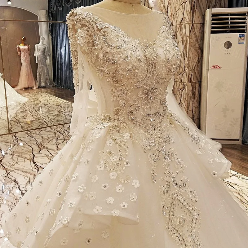 LS70057 свадебное платье с рукавами2018 mangas completas arco espalda con cordones piso longitud vestido de bola encaje