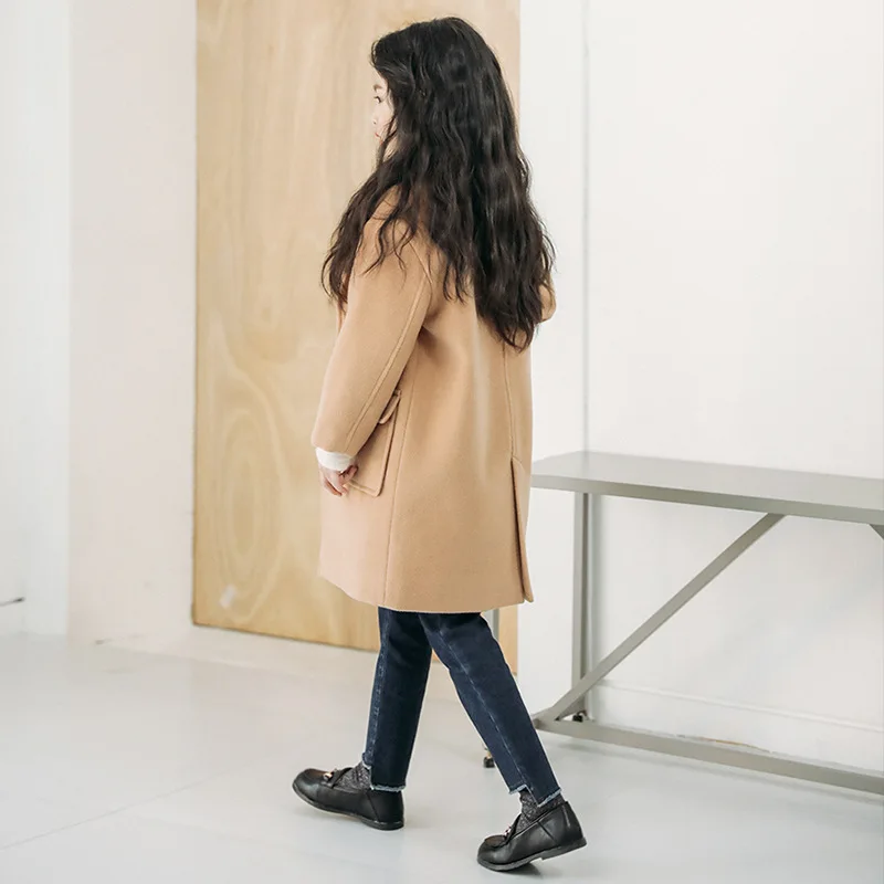 Осень зима 2019 детское шерстяное теплое пальто для девочек Модное длинные куртки 6