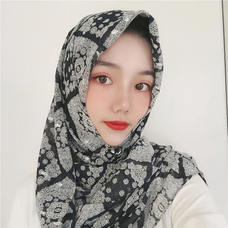 Винтажный дизайн шифон печати длинный хиджаб лист шаблон хиджабы для женщин