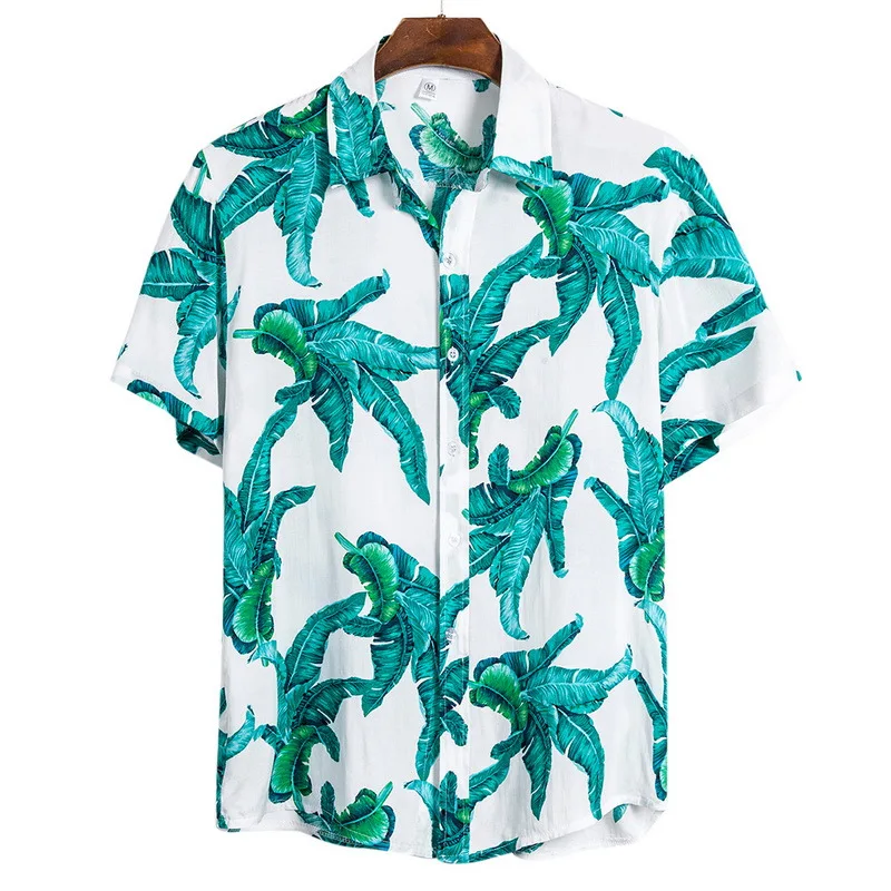 

Dihope Men Shirt Beach Style 2021 Summer Green Leaves Printed Hawaiian Shirts Casual Short Sleeve Turn Down Collar Blouses Tops