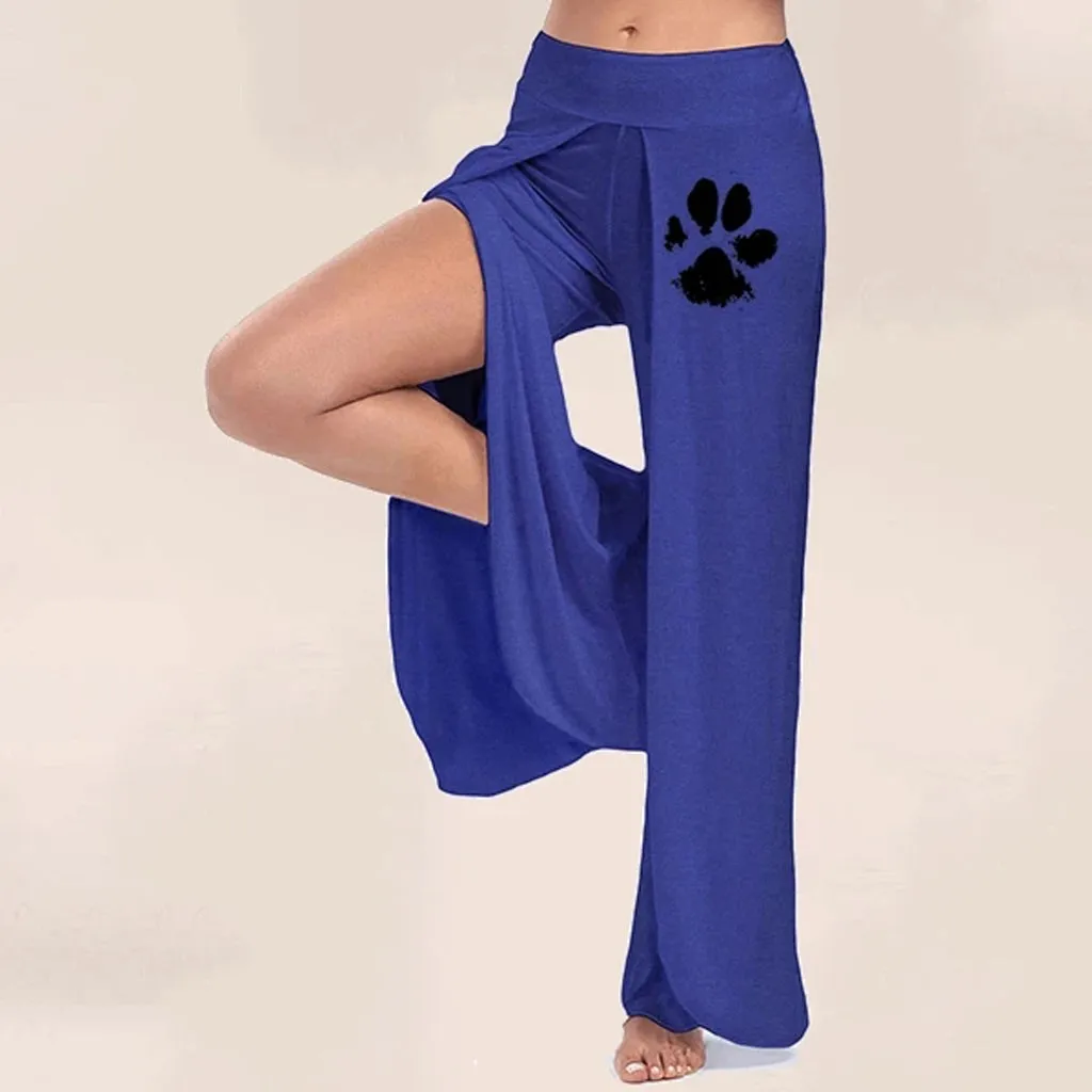 Женские повседневные брюки с принтом собаки широкие Боковым Разрезом и