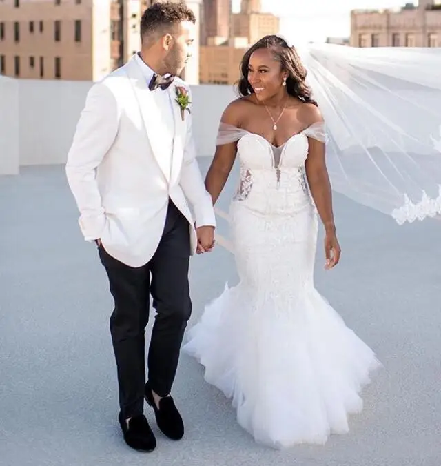 

Африканские размера плюс свадебные платья с открытыми плечами Русалка на шнуровке сзади кружевной свадебный Тюль платья Дубай арабские пл...