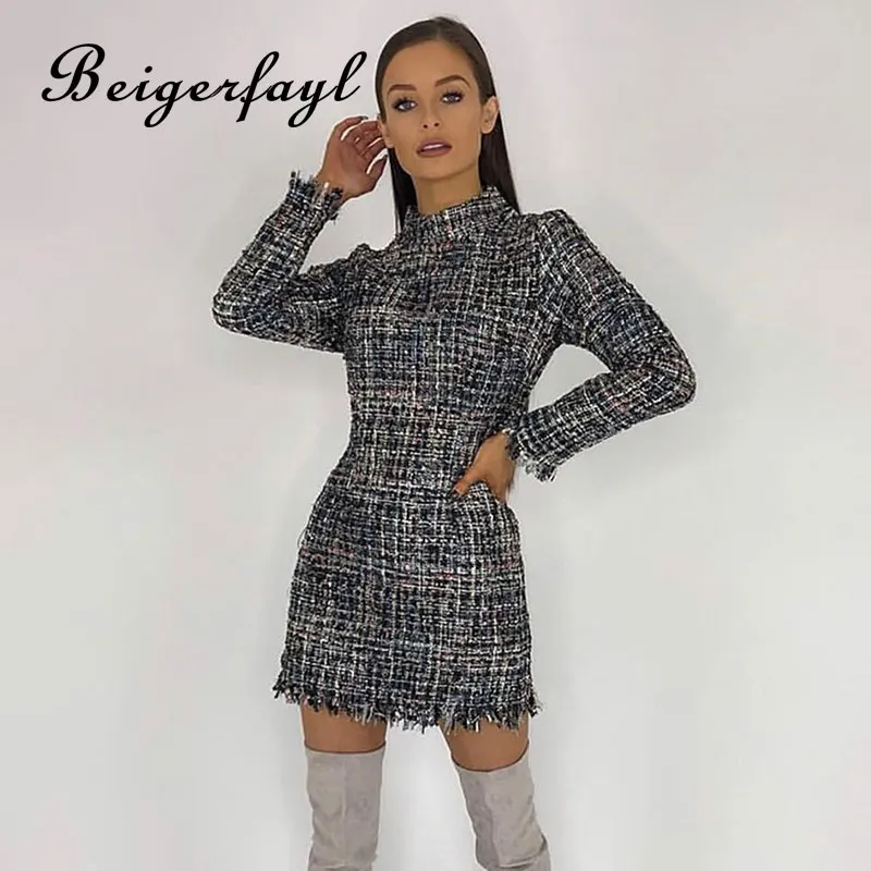 Beigerfayl 2019 осенне-зимнее Новое Женское платье с длинным рукавом приталенное