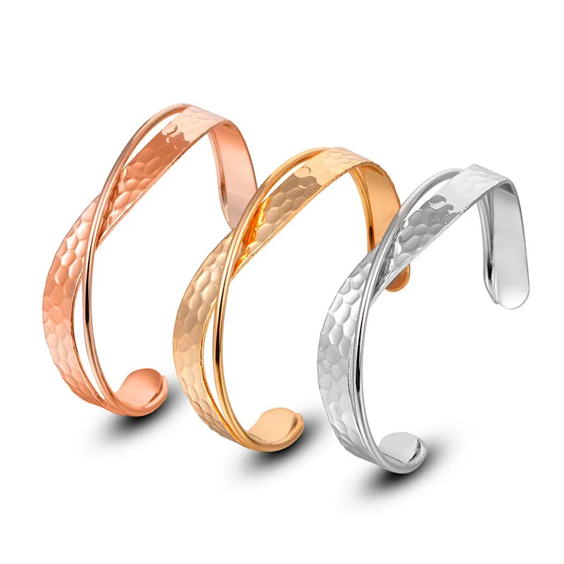 Корейский модный открытый металлический браслет медный розовое золото Женские