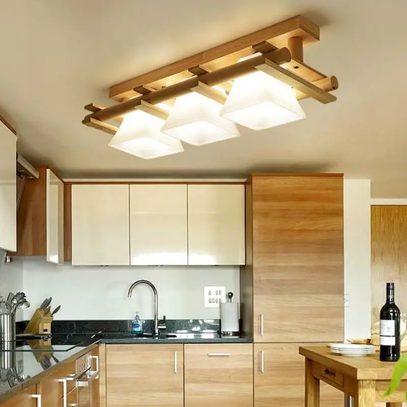 Скандинавские деревянные стеклянные потолочные светильники деревянный