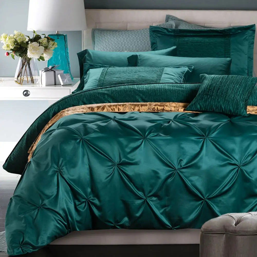 

Svetanya Dark Green 3D Embossed Embroidery Cotton Bedlinens Print Queen King Bedding Set Sheet Pillowcase Duvet Cover