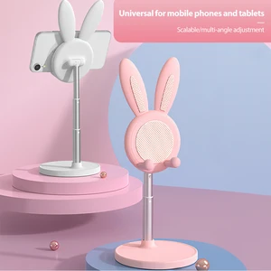samtian portable universal adjustable desk tablet holder cute pink green rabbit shape desktop phone stand for smartphone ipad free global shipping