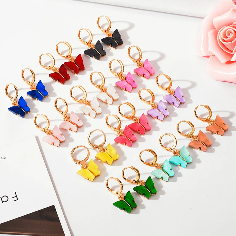 Kpop очаровательные серьги подвески с бабочками модный дизайн цветные акриловые