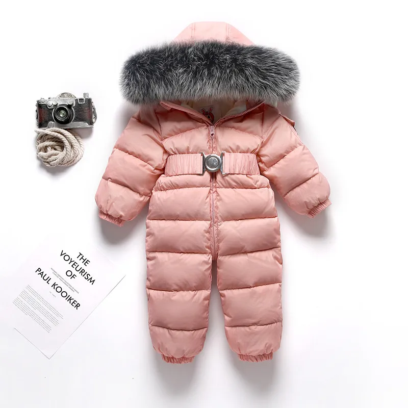 Newborn Baby Down Jacket Boy Girl Down Jumpsuit - 30 Degree Winter Suit Ski Suit Thick Natural Fur Collar
