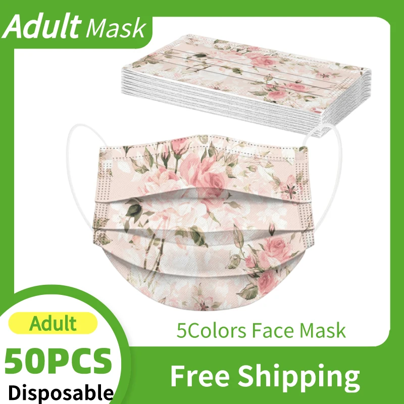 Винтажные цветочные одноразовые маски для взрослых "Ежедневные цветочные принты" 10/50 штук