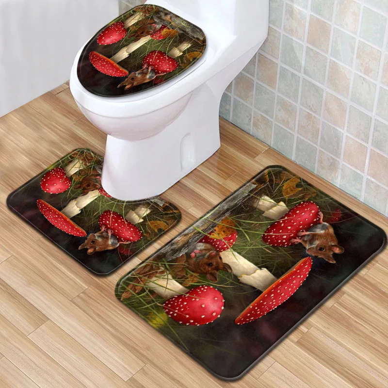 

Scenic Printed Toilet Floor Mat Bathroom 3-piece Set Carpet Bathroom Non-slip Rug Toilet Cover