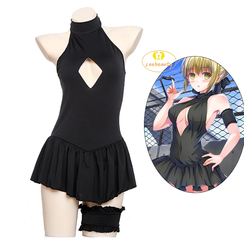 

Anime Swimsuit Fate Grand Order Alter Saber Cosplay Costume FGO Sexy Black Dress Women Summer Sukumizu High Fork Swimsuit