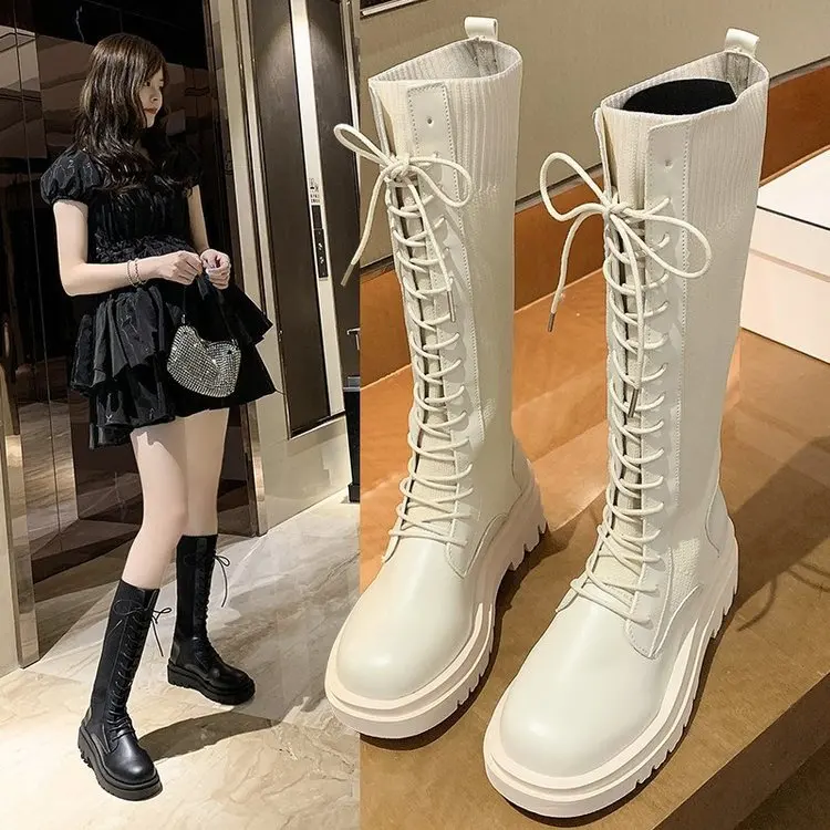 

Women's Boots New Autumn and Winter Round Toe Thick-soled Thick Heel High Socks Boots Long Barrel Knight Boots