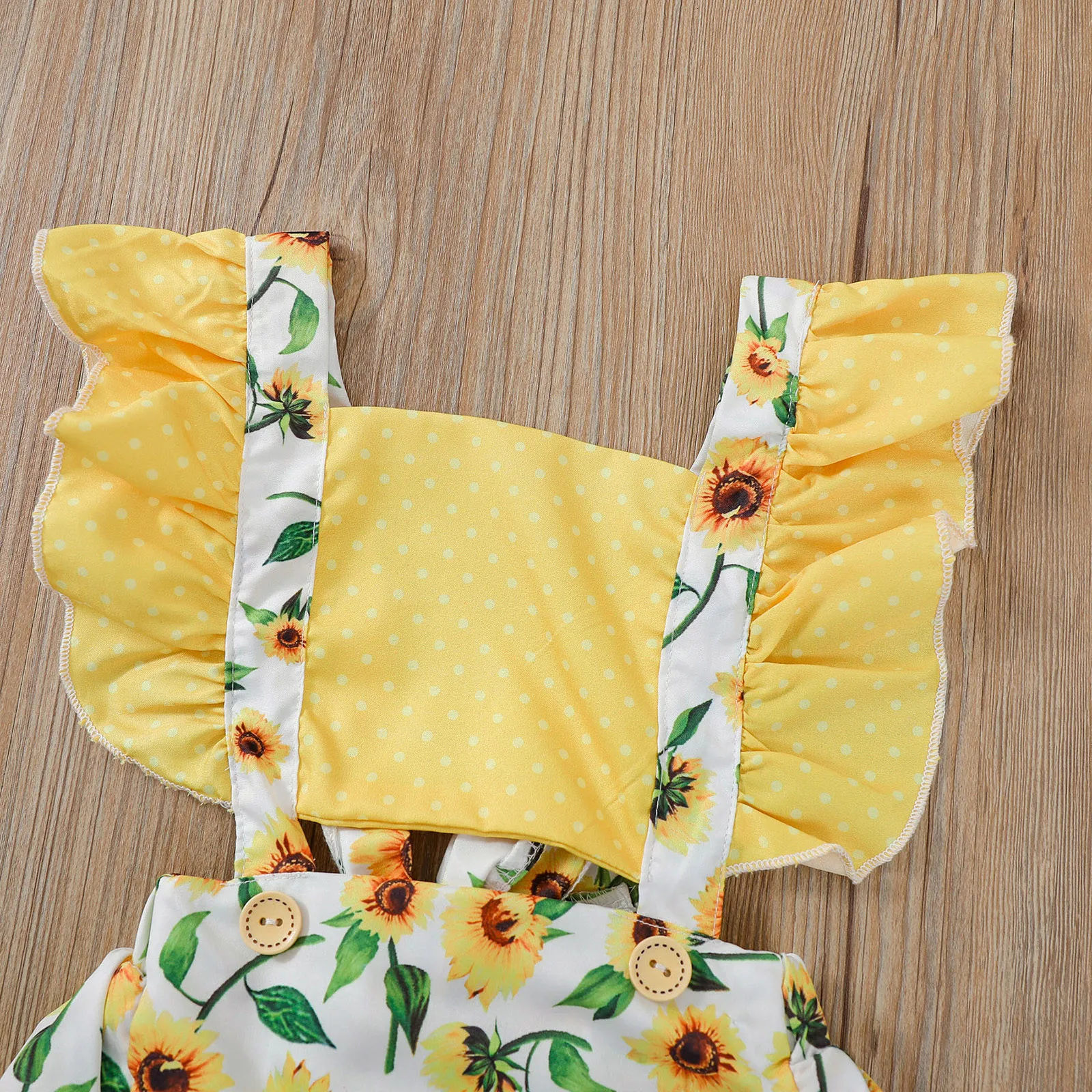 

Girls Clothes Children Newborn Infant Baby Girls Dot Sunflowers Backless Bow Suspender Romper Bodysuit