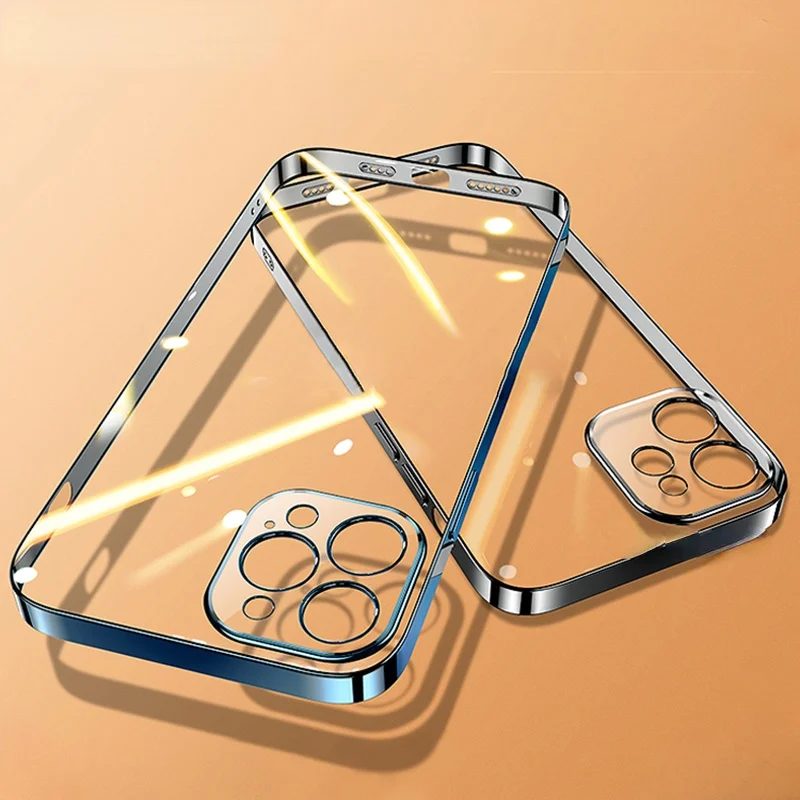 

Luxury Square Frame Plating TPU Transparent Case for iPhone 12 11 Pro Max Mini iPhone X XR XS 7 8 Plus SE 2020 Soft Clear Cover