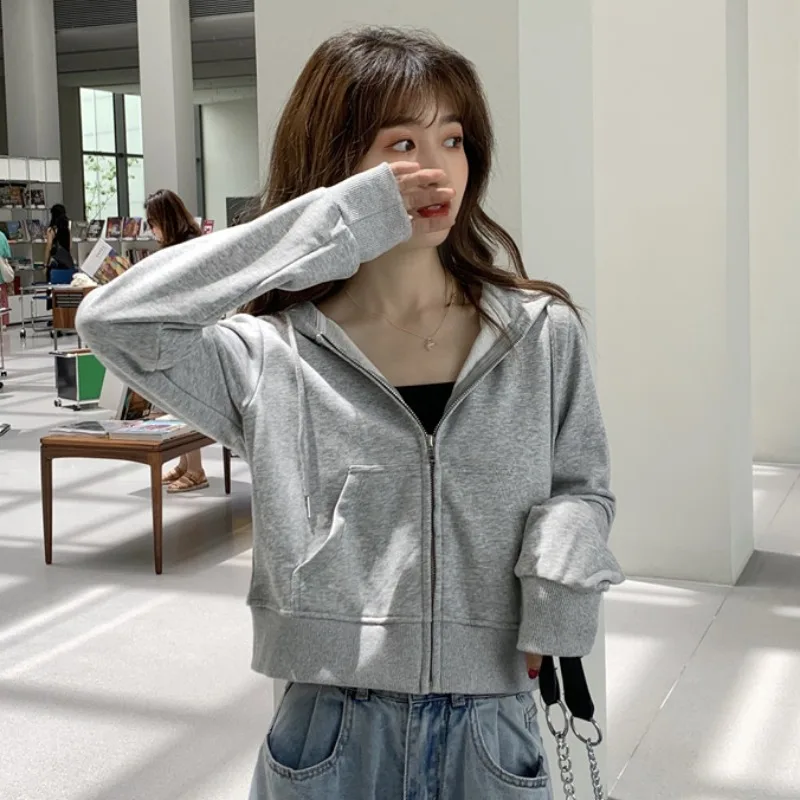 

Spring Autumn Solid Color Thin Women's Jacket 2021 New Loose Casual Korean Style Hooded Tops Fashion Long Sleeve Short Outerwear