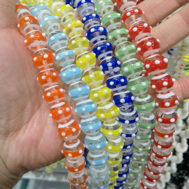 

Бусины в белый горошек для изготовления ювелирных изделий «сделай сам», лампворк с отверстием россыпью, ручная работа, аксессуары для брасл...