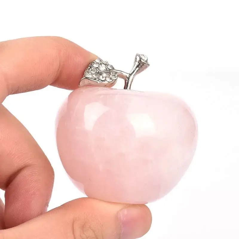 

MOKAGY 40mm Natural Rose Quartz Crystal Apple Carvings 1pc