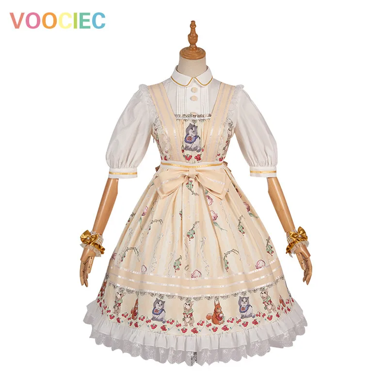 

Palace tea party sweet lolita dress vintage lace bowknot cute printing princess victorian dress kawaii girl gothic lolita jsk