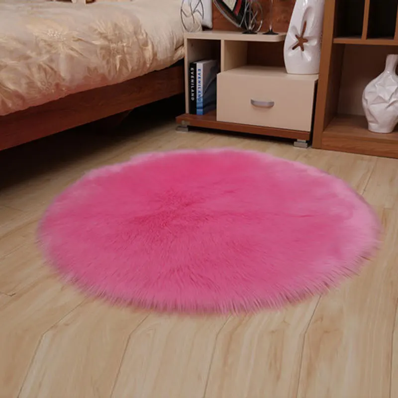 Коврик OIMG из искусственного меха Пушистый Ковер круглой формы 6 см ворс для