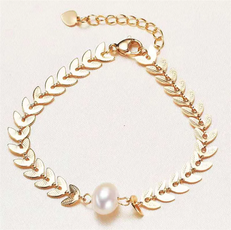 

HABITOO Women Natural Freshwater White 10-11mm Pearl Grain Design Bracelet Bangle Simple Elegant Jewelry Charming Gifts