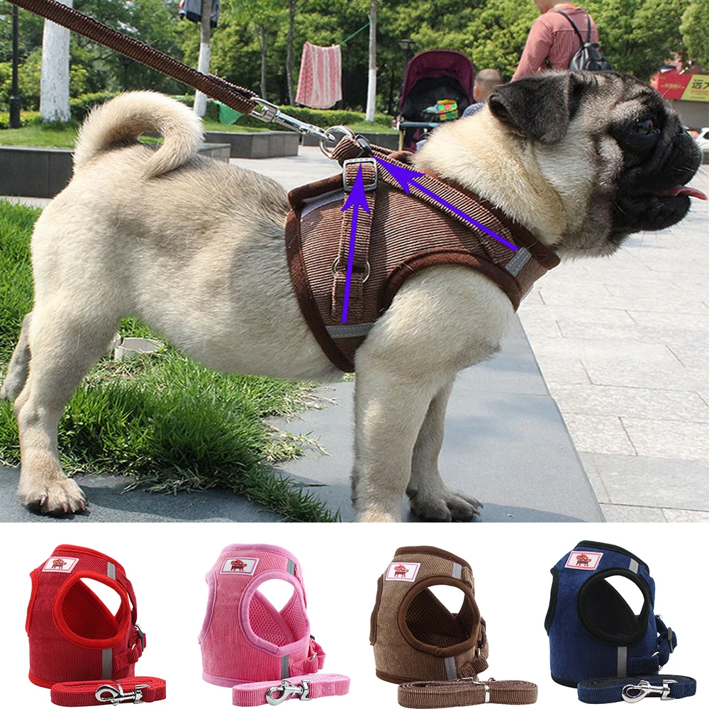 

Светоотражающий собачий шлейка с поводком, собачий ошейник, регулируемый нагрудный ремень для маленьких и средних собак, ошейник для щенко...