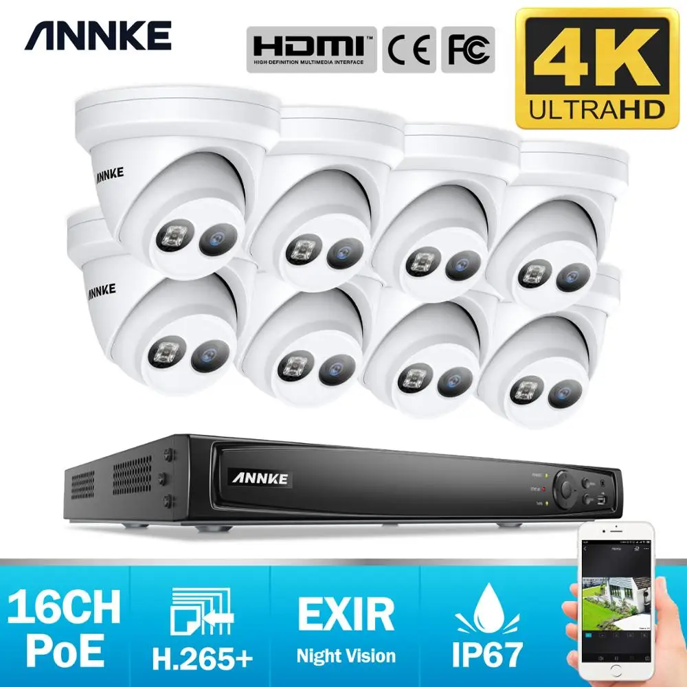 ANNKE 16CH 4K FHD POE сетевая видео система безопасности 8MP H.265 + NVR с 8X 30m EXIR ночного видения