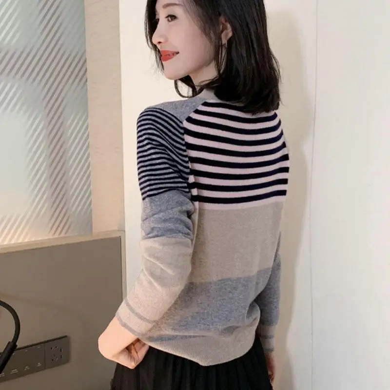 Vangull Patchwork Women Knitted Sweater Cardigans Long Sleeve Stripe Tops Fall Single Breasted Female Office |