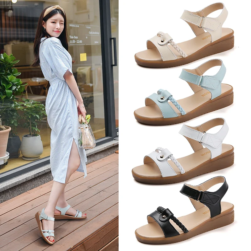 Новинка лета 2021 кожаные женские сандалии повседневные дизайнерская обувь летняя