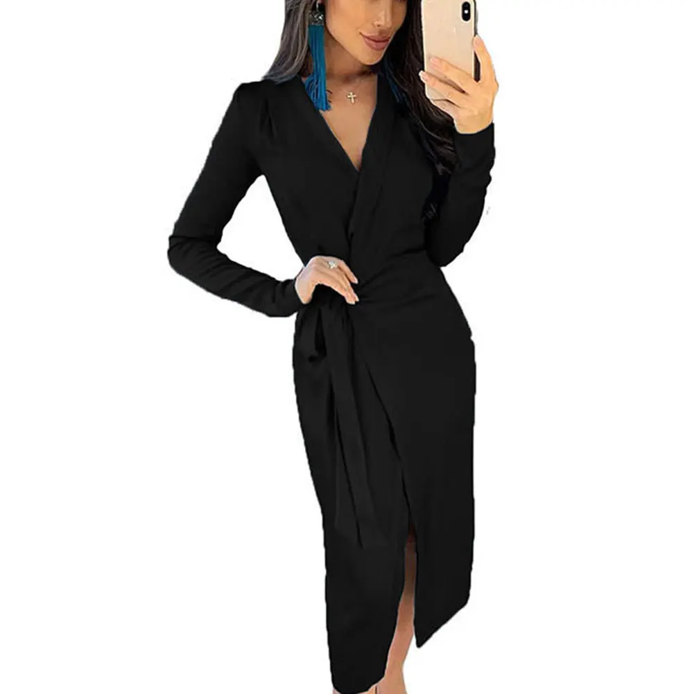 Женское платье туника с глубоким v образным вырезом и длинным рукавом вечерние