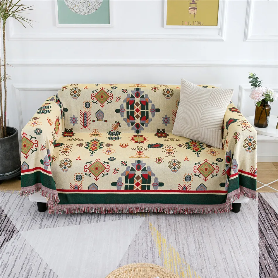 

Bohemian Flowers Sofa Towel Non-slip Double Sofa Covers Multifunctional Blanket Knitted Slipcover for Living Room Decor Tapestry
