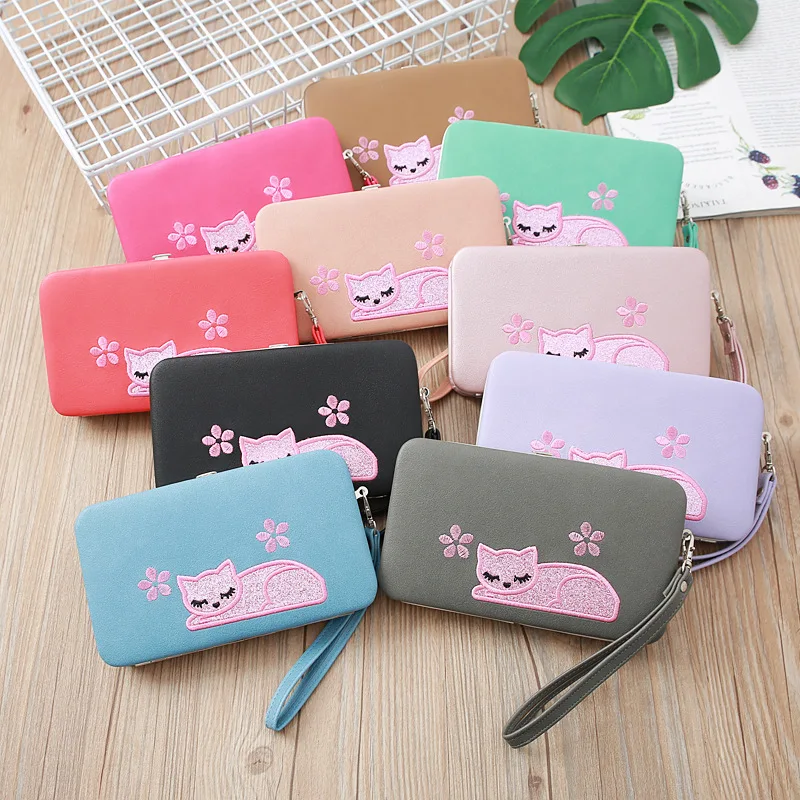 

Кошелек с вышивкой Kitty Cat, чехол, кошелек, женский чехол, кошелек для монет, кошелек для мелочи, двойной кошелек, держатель для кредитных карт, ...