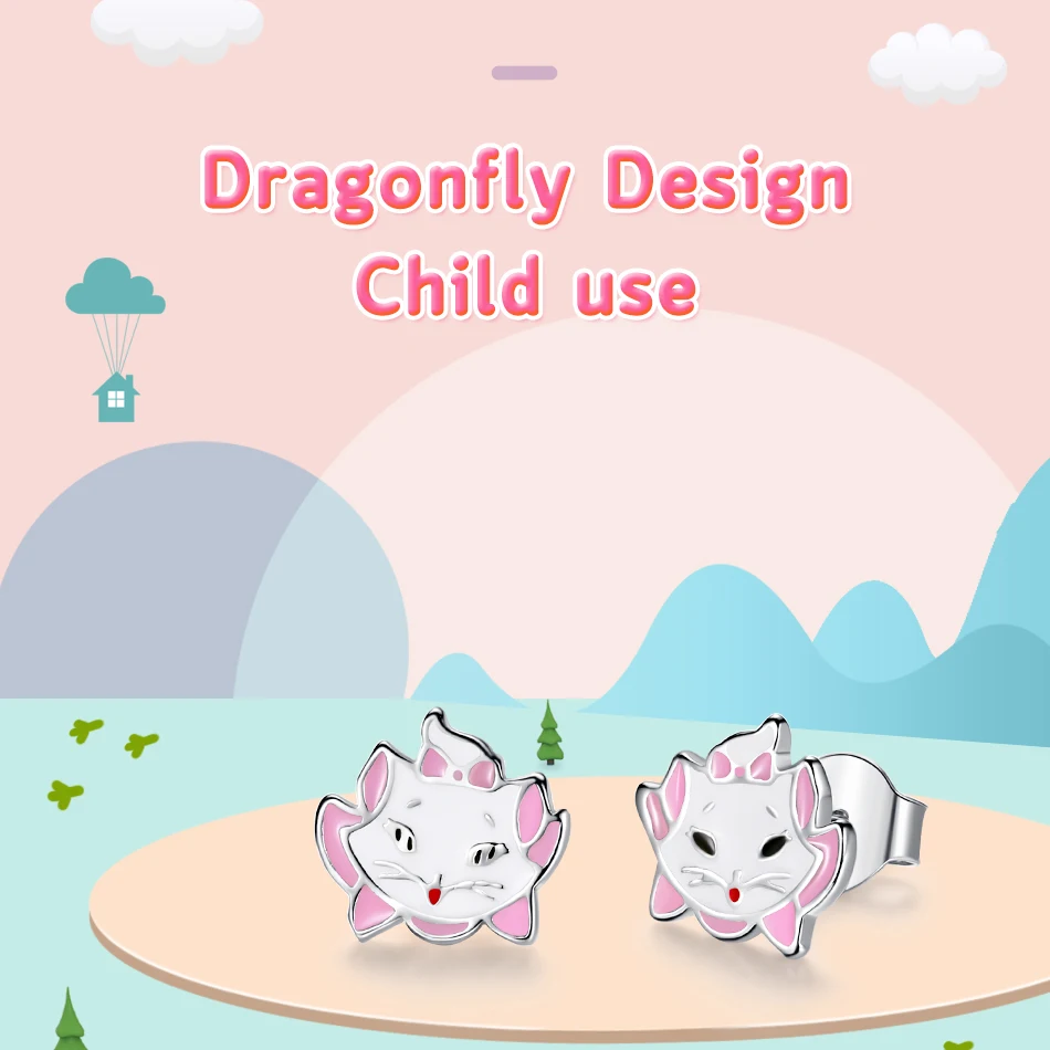 ELESHE розовые эмалевые милый кот серьги со шпилькой для женщин девочек Дети 925