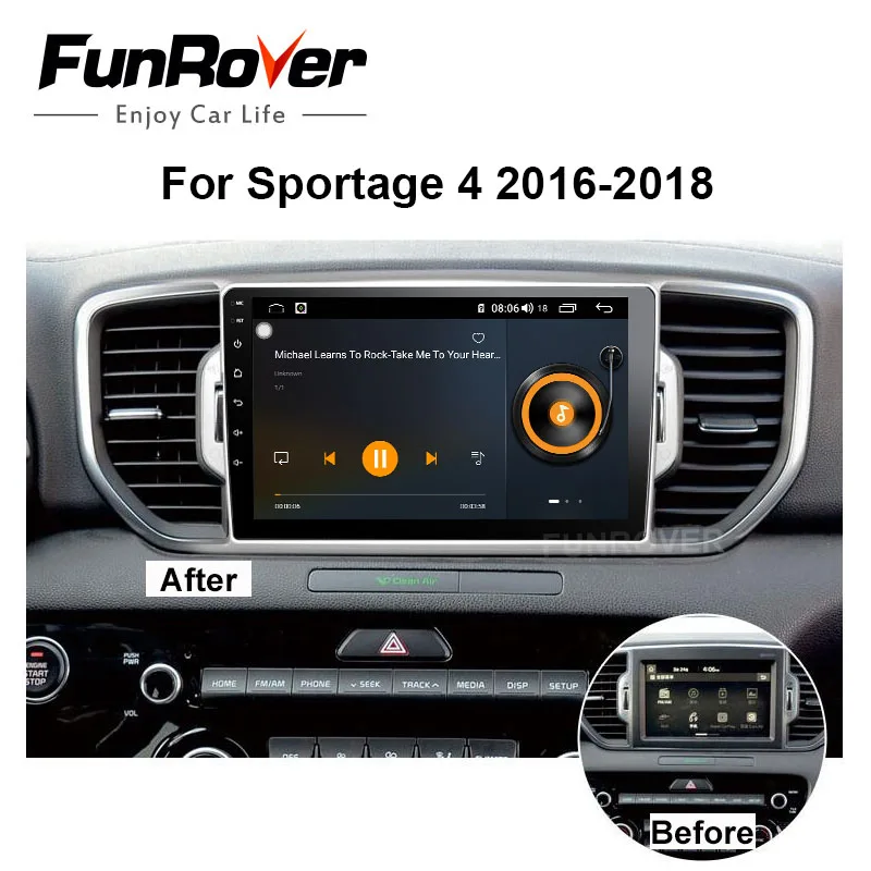 Funrover 8 "android9.0 автомобильный мультимедийный плеер для KIA sportage KX5 2016 2017 2 din dvd Радио