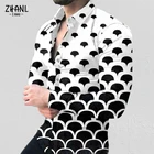 Мужская приталенная рубашка с длинным рукавом, Повседневная деловая рубашка с принтом, кардиган с воротником на пуговицах, 2021