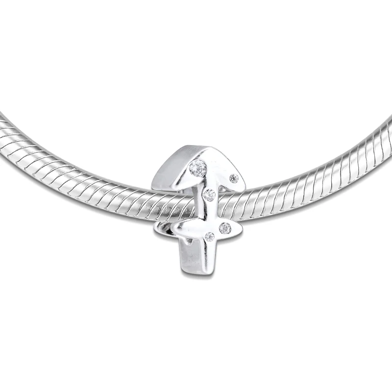 Оптовая продажа блестящие бусины из серебра 925 пробы Зодиак СТРЕЛЕЦ с фианитами