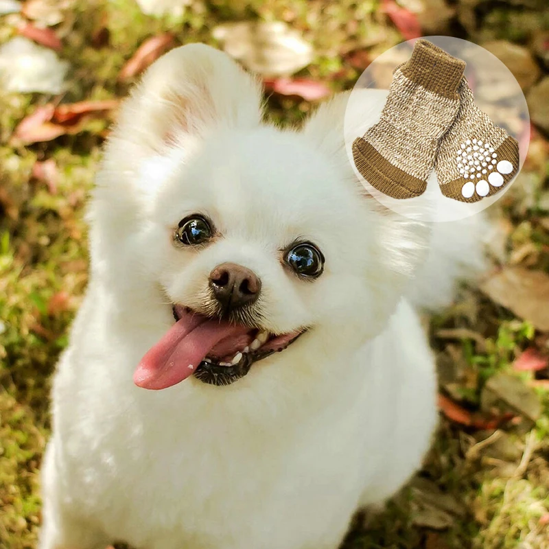 

4pcs Puppy Dog Socks Soft Warm Pet Knits Socks Cute Interior Anti Slip Socks Warm Puppy Dog Shoes Small Medium Dogs Pet Supplies