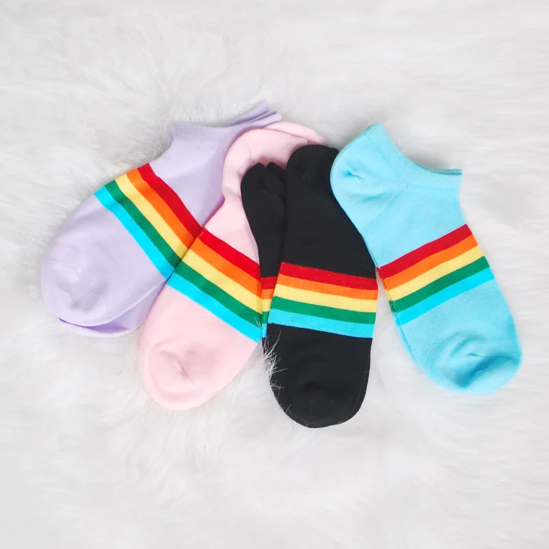 Женские летние крутые носки до щиколотки Радужный дизайн мягкие дышащие без
