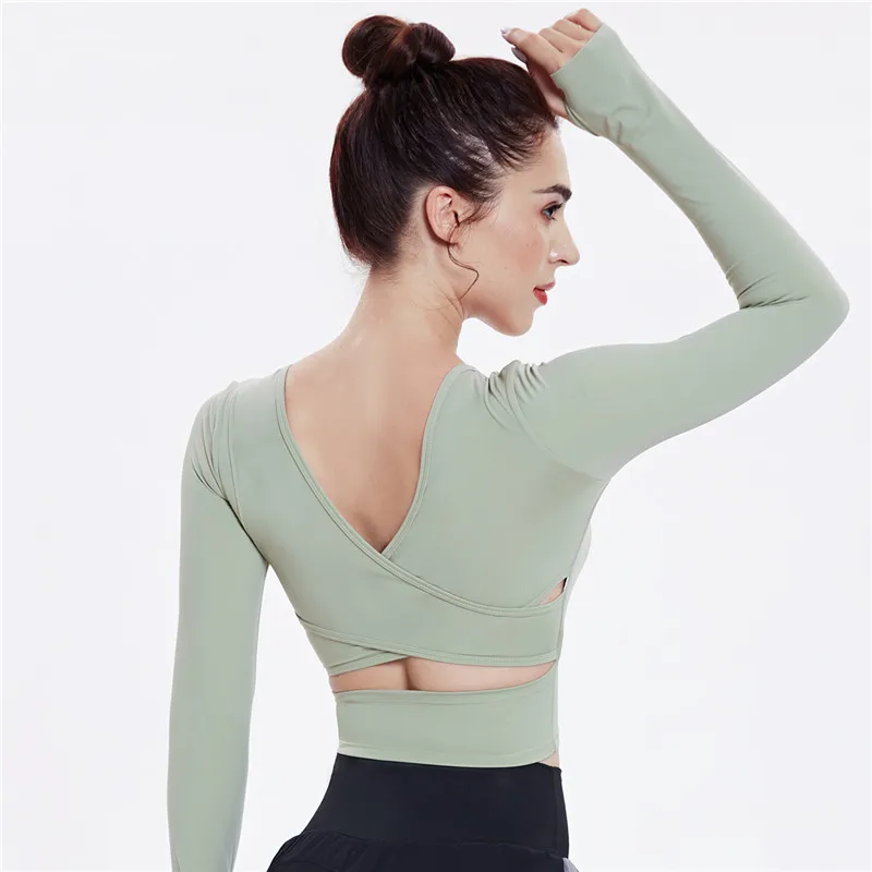 Женские футболки с v образным вырезом Vansydical длинным рукавом для бега и открытой