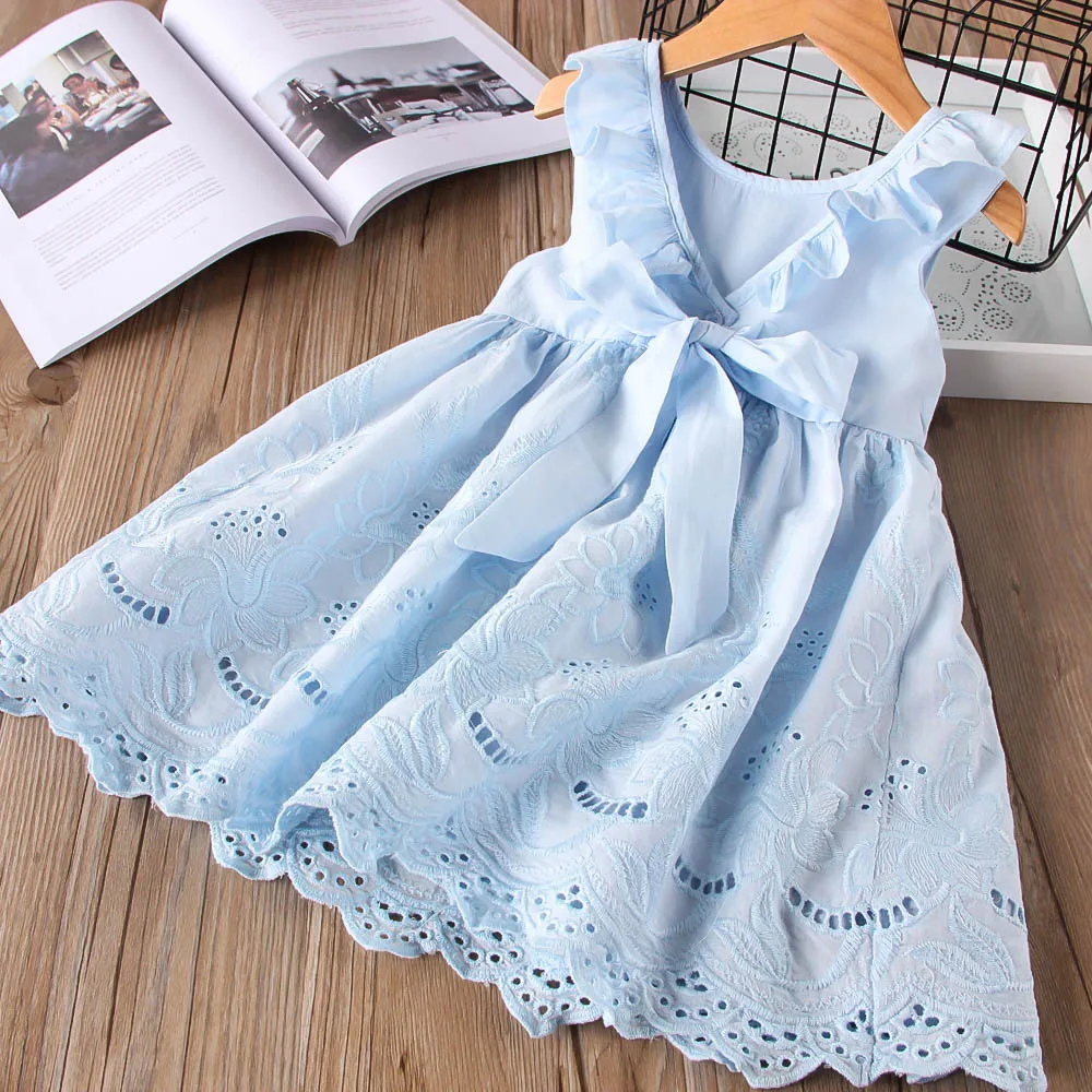 

2020 New Summer Girls' Dress Strap Hollow Embroidery Casual Sleeveless Party Princess Dress Children'S Baby Kids Girls Clothing