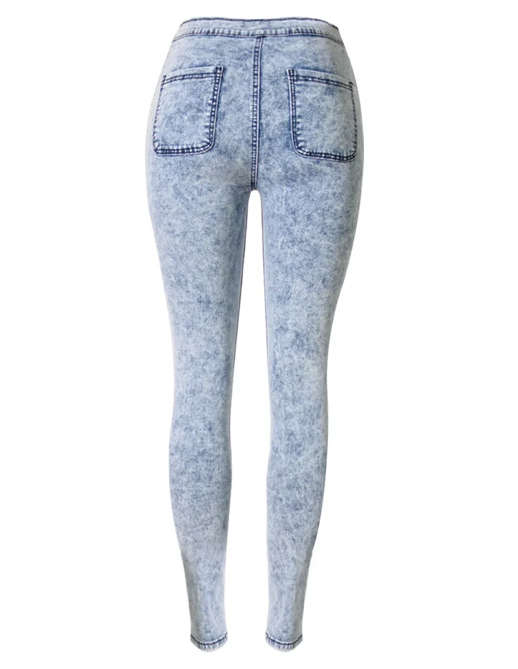 

Denim Jeans Pencil-Pants Destroyed Stretch Torn-Hole Slim High-Waist Women DM001