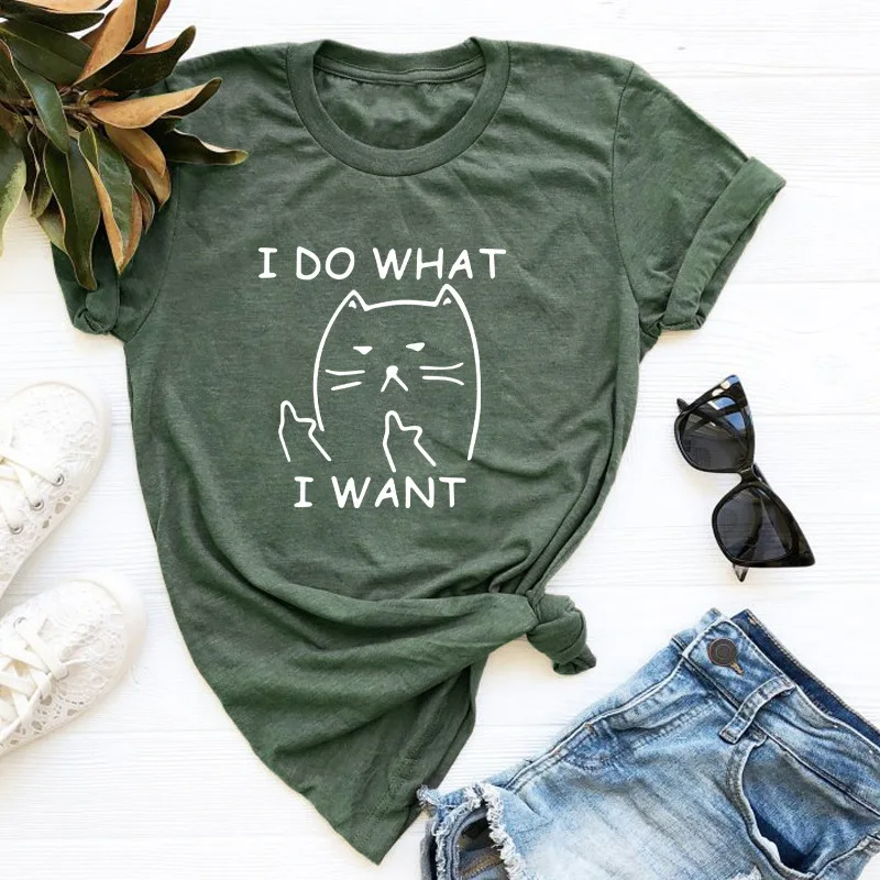 

I Do What I Want Cat Graphic T Shirts for Women Cotton Short Sleeve Tee Female Shirt Tops Summer Casual Print Clothes Gifts