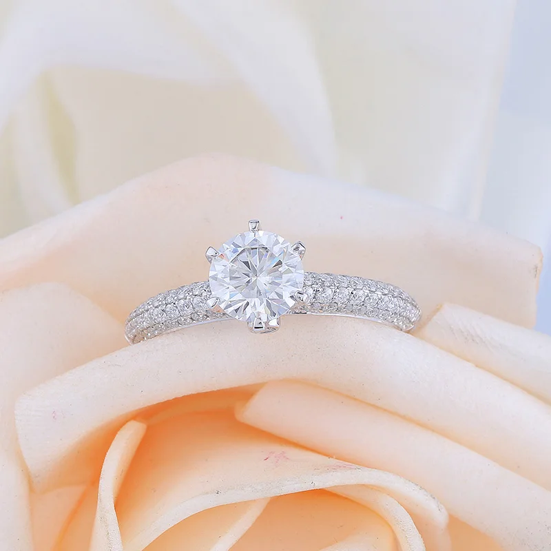 Женское Обручальное Кольцо Moissanite цельное кольцо из белого золота 18 К 14 к с тремя