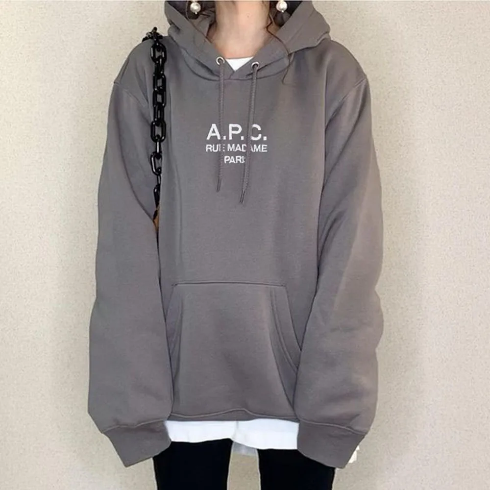 

Women Hoodie 2021 Autumn Korean Style Letter Print Pocket Mid-Length Pullover Office Lady Loose Casual Hooded Sweatshirt Fashion