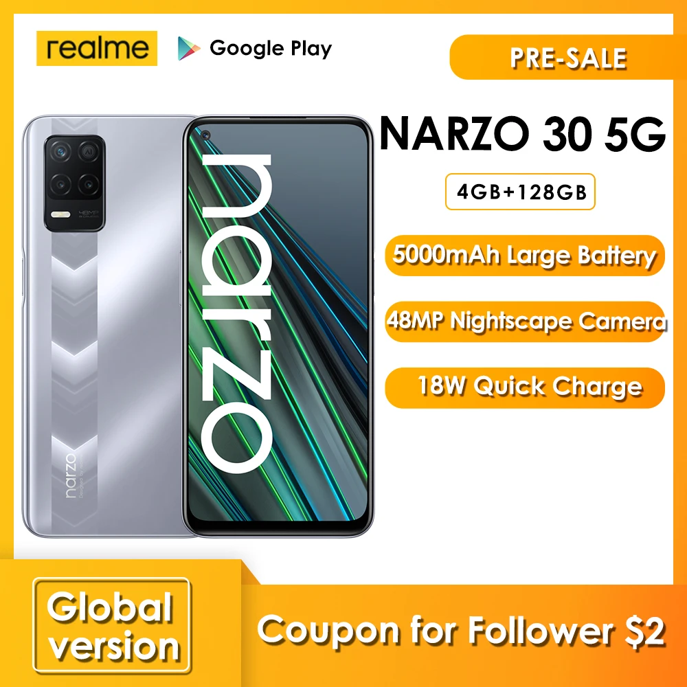 Realme Narzo 30 5G премьера глобальная версия 4 Гб 128 48MP тройной Ночная Камера 90 Гц Дисплей