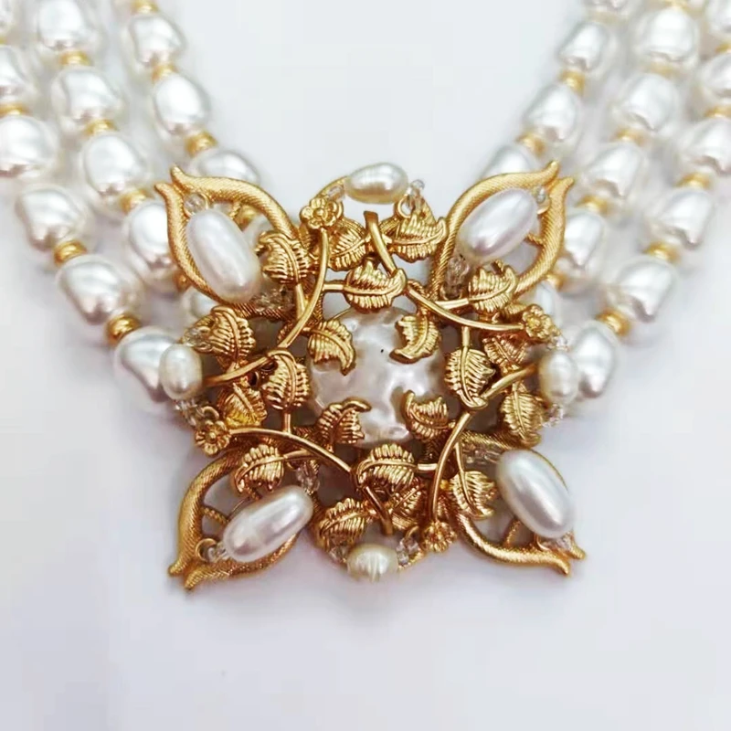 

Western antique golden exaggerated freshwater pearl fashion new retro necklace women's luxury jewelry