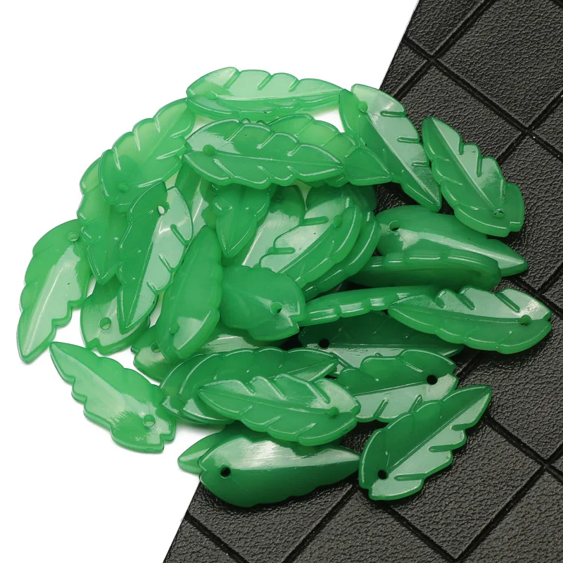 

50/100pcs Dark Green Leaf Acrylic Pendant 24x10mm Spacer Loose Beads For Jewelry Making DIY Charm Necklace Bracelet Accessories