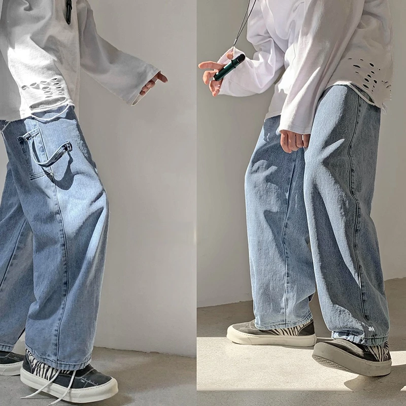

Korean Style Hip Hop Fashion Straight Jeans Couple Denim Trousers Loose Harajuku Casual Cargo Pants Men Clothing