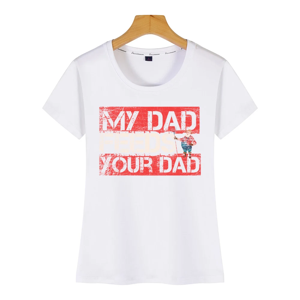 Женская футболка с надписью my dad feeds your farmer farm ranch белая короткая винтажная женская